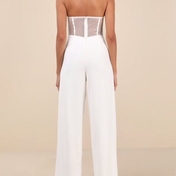 Remarkable Energy White Floral Embroidered Strapless Jumpsuit M New With Tags - Picture 5 of 17